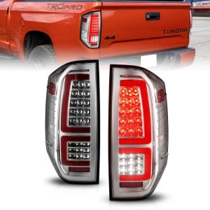 Toyota Tundra LED Taillights - ANZO - Sequential Red Light Bar Style - Chrome Housing/Clear Lens - `14-`21