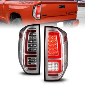 Toyota Tundra LED Taillights - ANZO - Sequential Red Light Bar Style - Chrome Housing/Clear Lens - `14-`21