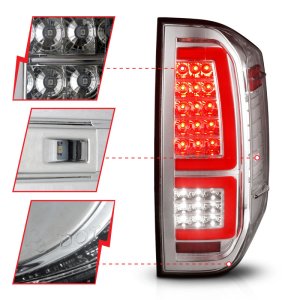 Toyota Tundra LED Taillights - ANZO - Sequential Red Light Bar Style - Chrome Housing/Clear Lens - `14-`21