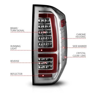 Toyota Tundra LED Taillights - ANZO - Sequential Red Light Bar Style - Chrome Housing/Clear Lens - `14-`21