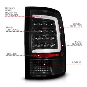 Dodge Ram 1500 Taillights - Rear - ANZO - LED Sequential - Black Housing / Clear Lens - `09-`18