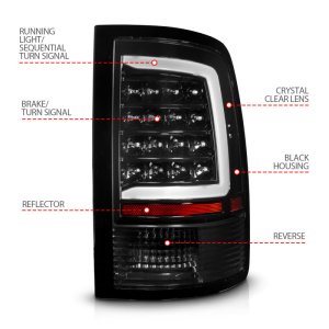 Dodge Ram 1500 Taillights - Rear - ANZO - LED Sequential - Black Housing / Clear Lens - `09-`18