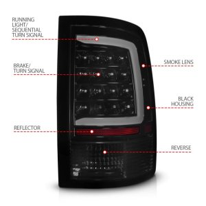 Dodge Ram 1500 LED Taillights - ANZO - Sequential LED Black Housing - Smoke Lens - `09-`18