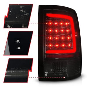 Dodge Ram 1500 LED Taillights - ANZO - Sequential LED Black Housing - Smoke Lens - `09-`18