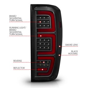 GMC Sierra 1500 LED Tail Lights - Rear - ANZO - Full LED, LED Tube, Sequential Signal - Smoke Black - `19-`23 GMC Sierra 1500 LED Tail Lights - Rear - ANZO - Full LED, LED Tube, Sequential Signal - Smoke Black - `19-`23