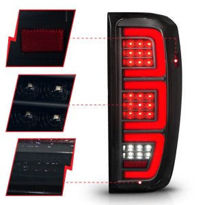 GMC Sierra 2500HD LED Tail Lights - Rear - ANZO - Full LED, LED Tube, Sequential Signal - Smoke Black - `19-`23
