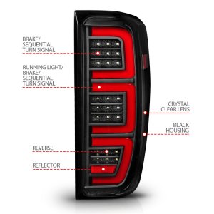 GMC Sierra 1500 LED Tail Lights - ANZO - Full LED Bar, LED Tube, Sequential Signal, Black Housing, Clear Lens - Black - `19-`23