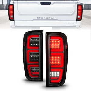 GMC Sierra 2500HD LED Tail Lights - ANZO - Full LED Bar, LED Tube, Sequential Signal, Black Housing, Clear Lens - Black - `19-`23