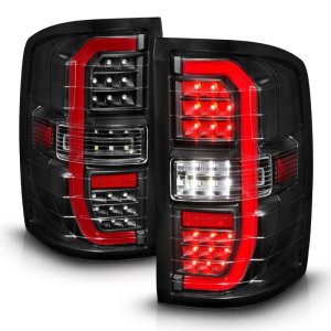 GMC Sierra 1500 LED Taillights - Rear - ANZO - Sequential Signal w/C-Light Bar - Black Housing Clear Lens - `14-`18