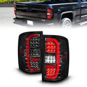 GMC Sierra 1500 LED Taillights - Rear - ANZO - Sequential Signal w/C-Light Bar - Black Housing Clear Lens - `14-`18