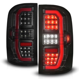 GMC Sierra 1500 LED Taillights - Rear - ANZO - Sequential Signal, Black Housing, C-Light Bar - Smoke Lens - `14-`18
