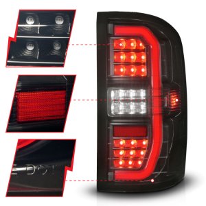 GMC Sierra 1500 LED Taillights - Rear - ANZO - Sequential Signal, Black Housing, C-Light Bar - Smoke Lens - `14-`18