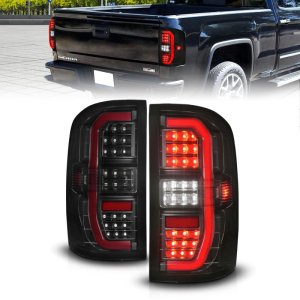 GMC Sierra 1500 LED Taillights - Rear - ANZO - Sequential Signal, Black Housing, C-Light Bar - Smoke Lens - `14-`18