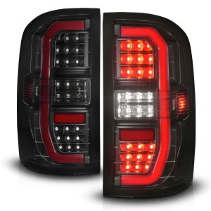 GMC Sierra 1500 LED Taillights - Rear - ANZO - Sequential Signal, Black Housing, C-Light Bar - Smoke Lens - `14-`18