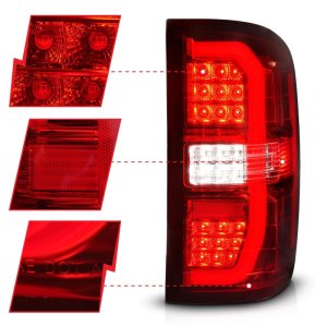 GMC Sierra 1500 LED Taillights - ANZO - Sequential Signal, Chrome Housing - Red/Clear - `14-`18