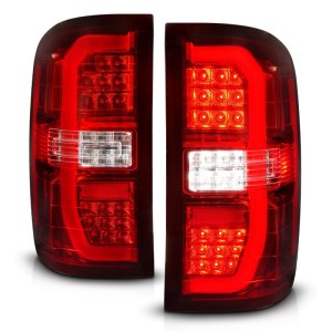GMC Sierra 1500 LED Taillights - ANZO - Sequential Signal, Chrome Housing - Red/Clear - `14-`18