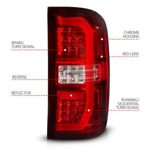 GMC Sierra 1500 LED Taillights - ANZO - Sequential Signal, Chrome Housing - Red/Clear - `14-`18