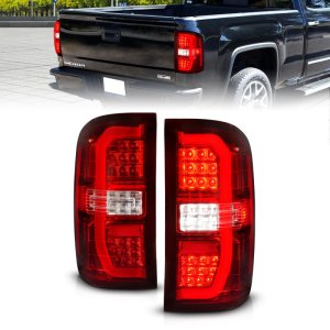 GMC Sierra 1500 LED Taillights - ANZO - Sequential Signal, Chrome Housing - Red/Clear - `14-`18