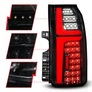 Chevrolet Tahoe LED Taillight Assembly - Rear - ANZO - Sequential LED Tube with Smoke Lens - Black - `15-`20 Chevrolet Tahoe LED Taillight Assembly - Rear - ANZO - Sequential LED Tube with Smoke Lens - Black - `15-`20
