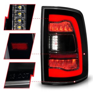 Dodge Ram 1500 LED Taillights - Rear - ANZO - Sequential LED - Smoke Black - `09-`18
