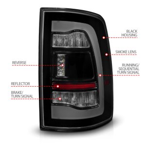 Dodge Ram 1500 LED Taillights - Rear - ANZO - Sequential LED - Smoke Black - `09-`18
