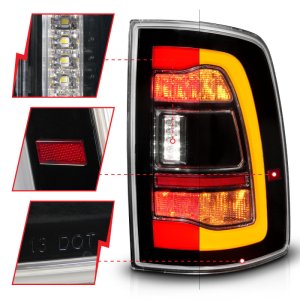 Dodge Ram 1500 LED Taillights - Rear - ANZO - Sequential LED with Switchback Amber Signal - Black - `09-`18