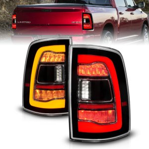 Dodge Ram 1500 LED Taillights - Rear - ANZO - Sequential LED with Switchback Amber Signal - Black - `09-`18