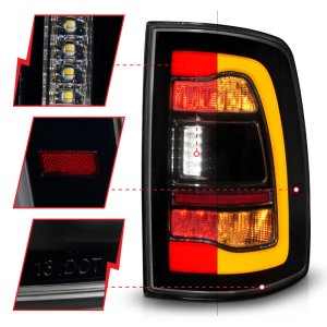 Dodge Ram 1500 LED Taillights - Rear - ANZO - Sequential LED w/Switchback Amber Signal - Smoke Black - `09-`18