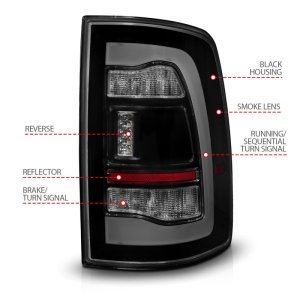 Dodge Ram 1500 LED Taillights - Rear - ANZO - Sequential LED w/Switchback Amber Signal - Smoke Black - `09-`18