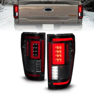 Ford F-150 Tail Lights - ANZO - Sequential LED Turn Signal w/ BLIS Cover - Black Smoke - `21-`23