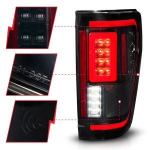 Ford F-150 Tail Lights - ANZO - Sequential LED Turn Signal w/ BLIS Cover - Black Smoke - `21-`23