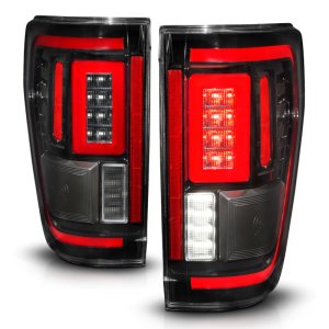 Ford F-150 LED Taillights - Rear - ANZO - Sequential LED Turn Signal with BLIS Cover - Black - `21-`23