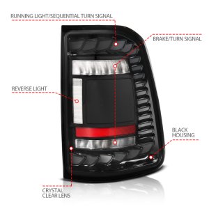 RAM 1500 Taillights - ANZO - Full LED SeqSig - Black - `19-`24