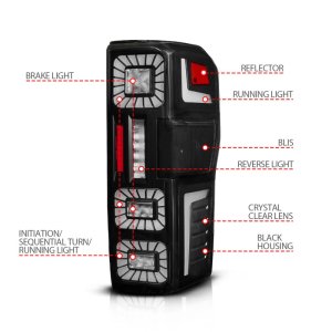 Ford Super Duty LED Taillights - Rear - ANZO - Sequential Signal, Full LED, Initiation Feature - Black - `23-`26