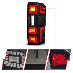 Ford Super Duty LED Taillights - Rear - ANZO - Sequential Signal, Full LED, Initiation Feature - Black - `23-`26