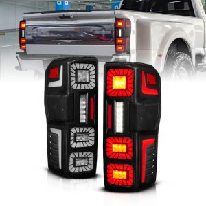 Ford Super Duty LED Taillights - Rear - ANZO - Sequential Signal, Full LED, Initiation Feature - Black - `23-`26