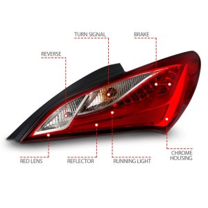 Hyundai Genesis LED Taillights - Rear - ANZO - ANZO - Red/Clear - `10-`13