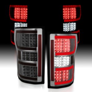 Ford F-150 Taillights - Rear - ANZO - LED, Smoked Lens, Black Housing - Red/White - `18-`19