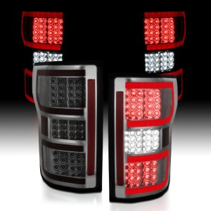 Ford F-150 Taillights - Rear - ANZO - LED, Smoked Lens, Black Housing - Red/White - `18-`19