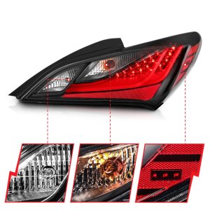 Hyundai Genesis LED Taillights - ANZO - Black Housing Dark Smoke Lens - Smoke - `10-`13