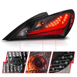 Hyundai Genesis LED Taillights - ANZO - Black Housing Dark Smoke Lens - Smoke - `10-`13
