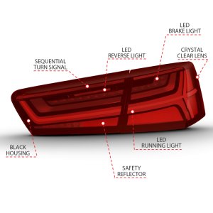 Audi A6 Tail Lights - Rear - ANZO - LED, Sequential Signal - Black Housing Red/Clear Lens - `12-`18