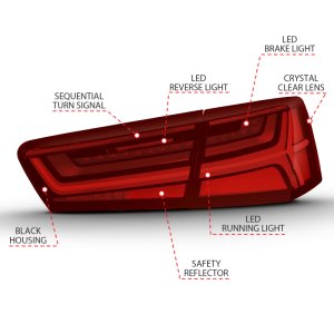 Audi A6 Tail Lights - Rear - ANZO - LED, Sequential Signal - Black Housing Red/Clear Lens - `12-`18