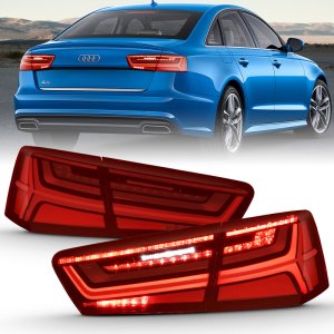 Audi A6 Tail Lights - Rear - ANZO - LED, Sequential Signal - Black Housing Red/Clear Lens - `12-`18