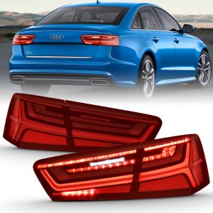 Audi A6 Tail Lights - Rear - ANZO - LED, Sequential Signal - Black Housing Red/Clear Lens - `12-`18