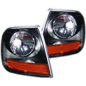 Ford F-150 Corner Lights - ANZO - Harley Davidson Style, Euro, Clear Lens - Black w/ Amber Reflector - `97-`03