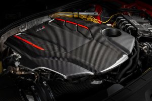 Audi A6 Allroad Engine Cover - APR - Carbon Fiber - Gorgeous gloss and matte carbon fiber twill with red accents - `19-`24
