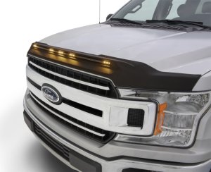 Ford F150 Hood Deflector - AVS - Aeroskin LightShield with Amber LED Lights - Black - `15-`19 Ford F150 Hood Deflector - AVS - Aeroskin LightShield with Amber LED Lights - Black - `15-`19