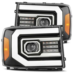 GMC Sierra 1500 Headlights - AlphaRex - LUXX-Series LED Projector - Jet Black - `07-`13