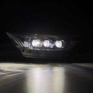 Ford Mustang Headlights - AlphaRex - NOVA LED Projector with Activ Light/Sequential Signal + Switchback DRL - Alpha-Black - `15-`17